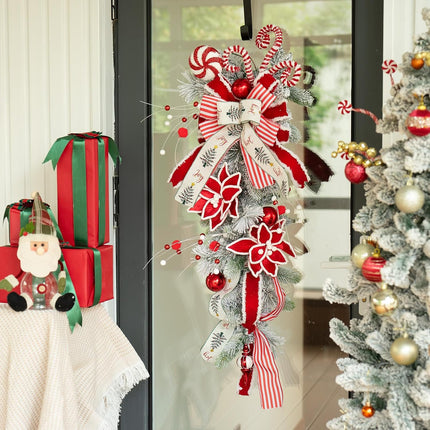 36 Inch Christmas Teardrop Swag, Soomeir Winter Holiday Swags Wreaths with Red White Stripe Ribbon and Lollipop for Front Door, Wall Window Fireplace Indoor Outdoor Decor