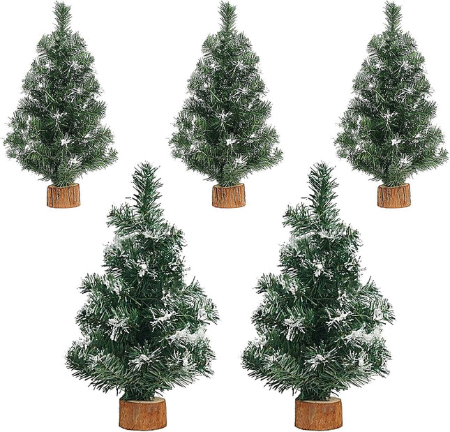 5 Pack Tabletop Artificial Mini Xmas Pine Tree Miniature Pine Christmas Tree with Base for Christmas Winter Mantel Holiday Indoor Home Kitchen Dining Table Decorations