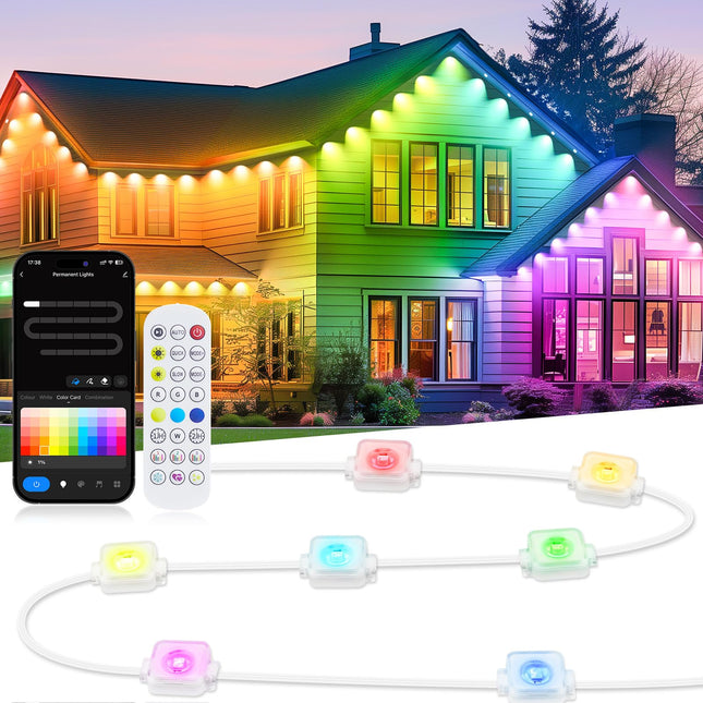 Minetom Permanent Outdoor Lights, 100FT Smart String Lights APP Control, 72 LED Eaves Lights with DIY Scene Mode, IP67 Waterproof Christmas Lights for Outdoor Decor, Work with Alexa, Google Assistant