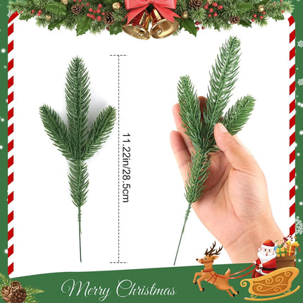 Hananona 50 Pcs Artificial Pine Branches Christmas Greenery Plants Pine Needles DIY Cedar Picks and Sprays Accessories for Christmas Garland Wreath Craft and Home Decor (50, Green)