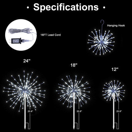 Lightshare 24" Lighted Ball Starburst Light 160 LED Firework Lights Twinkle White Hanging Ball Dual-use for Patio Walkway Pathway Decoration Indoor/Outdoor