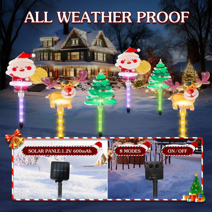 12 Pcs Solar Christmas Pathway Lights, Xmas Garden Stake Lights Outdoor Decorations, Lighted Figurine Lights of Snowman, Santa, Reindeer, 8 Modes, Walkway Entrance Lawn Yard Decor