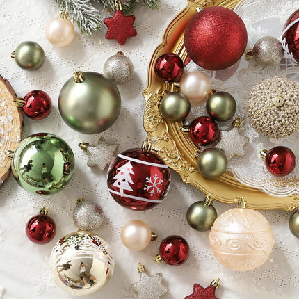 42 Pcs Christmas Ball Ornaments Set Burgundy Army Green Champagne Shatterproof Christmas Tree Decorations Glittering Decorative Hanging Ornament Bulk for Xmas Tree Wreath and Holiday Party Decor