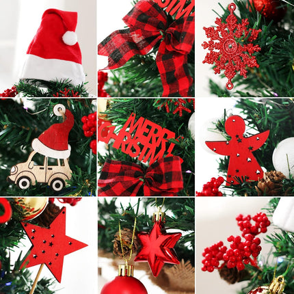 BSTCRAFT Mini Christmas Tree, 22 inches, Green, Artificial Tree with Lights, Santa Christmas Hat, Mini Christmas Ornaments for Tabletop Decorations
