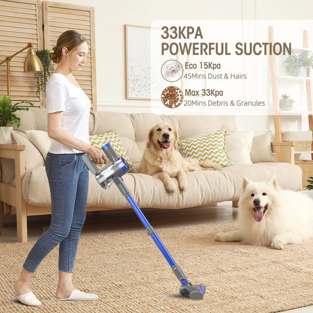 Cordless Vacuum Cleaner For Home, 33Kpa400W Stick Vacuum Cordless Rechargeable Detachable Battery With 45 Mins Runtime, 6In1 Cordless Stick Vacuum Cleaner For Pet Hair Carpet Hardwood Floor