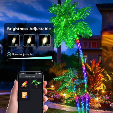 6FT Smart LED Lighted Palm Tree Outdoor Decoration with RGB Lights, APP & Remote Control DIY Artificial Trees Perfect for Patio Yard Backyard Pool Bar Beach Hawaiian Party Christmas Decor