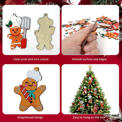 30Pcs Gingerbread Christmas Decorations, Wooden Cooking Gingerbread Ornaments Set Hanging Decor for Christmas Tree Wreath Kitchen Home Party Decorations