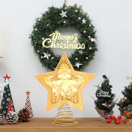 Nativity Christmas Tree Topper Lighted Star Tree Topper Treetop for Christmas LED 3D Nativity Theme Christmas Tree Decorations Wooden Treetop Xmas Tree Decor Ornaments Nativity Tabletop 10 X 8.5 in