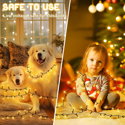 8 Modes Christmas String Lights Battery Operated Christmas Lights with Timer 16.4Ft2 Total 100LED 33Ft Waterproof Fairy Lights Outdoor Indoor for Christmas Decor, Warm White, 2-Pack