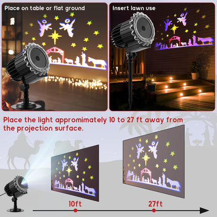 Meonum Christmas Nativity Silhouette Scene Projector Lights Outdoor, Waterproof Nativity Silhouette Light Power Supply with Remote Control Scene onto Outdoor Indoor Wall Windows Garage Doors