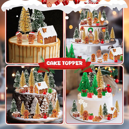 Sawysine 64 Pcs Christmas Miniatures Figurines Santa Xmas Garden Miniature Ornaments Kit Snowman Christmas Fairy Resin Ornaments Pine Tree for Christmas Garden Accessories(Gingerbread Man)