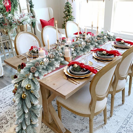 DearHouse Pine Garland Christmas Decoration, 6Ft Winter Artificial Greenery Garland White Garland for Holiday Season Mantel Fireplace Table Runner Centerpiece Decor