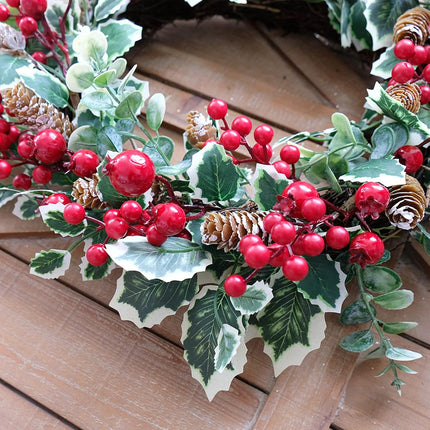 18 Inch Holly Berry Pine Cones Wreath Christmas Wreath for Front Door, Evergreen Winter Holiday Wreath Green Holly Front Door Wreath