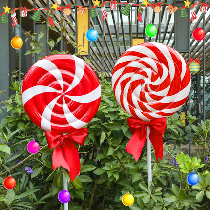 2Pcs 4ft/48 Large Christmas Lollipops Pathway Lights Outdoor 6 Modes Xmas Peppermint Candy Lights Candyland Decor Jumbo Giant Landscape Path Light for Outside Walkway Patio Yard Garden (Red White)