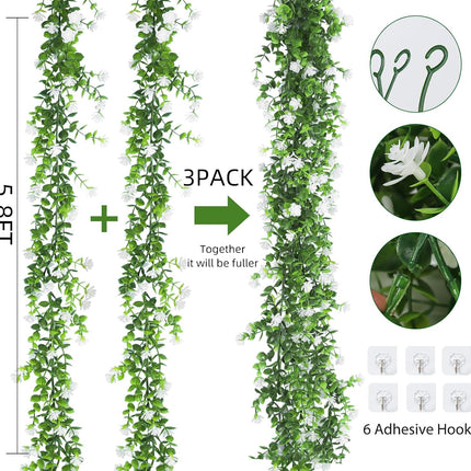 RECUTMS Faux Eucalyptus Garland Plant Fake Vines, Artificial Hanging Eucalyptus Leaves Greenery Vines for Wedding Backdrop Arch Wall Party Home Bedroom Decor Indoor Outdoor(White)