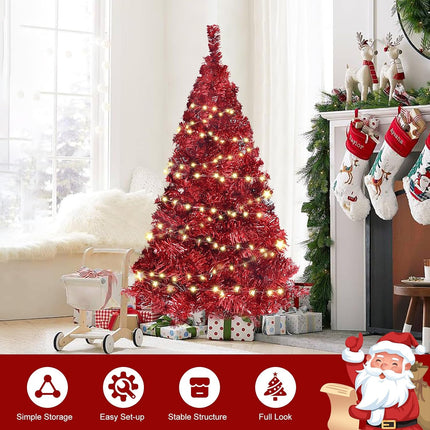 5ft Red Christmas Tree for Home, Office, Party Decoration, Artificial Tinsel Christmas Tree for Xmas Seasonal Holiday Decoration Indoor Outdoor (Red-5ft)