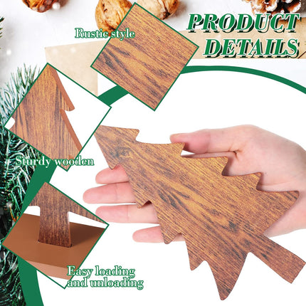 Sawysine 4 Pcs Wooden Christmas Tree Tabletop Decor Rustic Wood Christmas Trees Table Centerpieces Christmas Tiered Tray Decor Wood Trees with Rectangular Base for Xmas Winter Holiday (White)