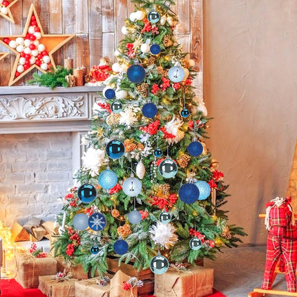 DomeStar 100PCS Shatterproof Blue Christmas Ornament Set - Glitter Balls for Tree Decor and Wreaths