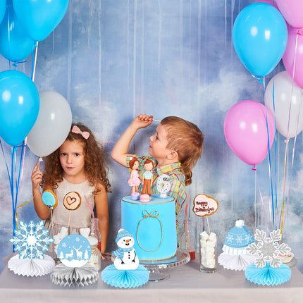 9 Pcs Winter Table Honeycomb Centerpieces Snowflake Honeycomb Party Decorations Winter Party Centerpieces for Winter Theme Christmas Birthday Baby Shower Party Supplies (Blue)