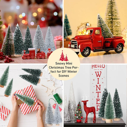 HMASYO 30Pcs Mini Christmas Trees Christmas Decorations, Bottle Brush Trees Christmas Village Flocked Trees in 5 Size with Wooden Base, Small Christmas Tree for Party Home Office Tabletop Craft