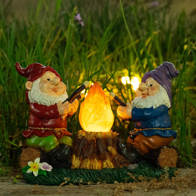mopha Solar Garden Gnomes Statues Outdoor Christmas Flame Lights Decor, Resin s Figurines Outside Decoration Ornaments Clearance Gardening Decoration