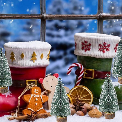 12pcs 4inch Mini Christmas Tree Bottle Brush Chrismas Village Trees Miniature Chrismas Tree Decoration-Plastic Christmas Trees with Wooden Base
