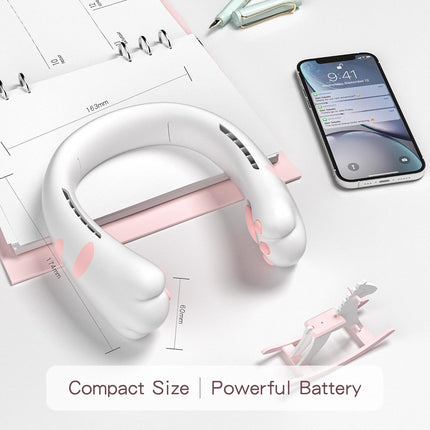 Cute Neck Fan For Kids, Teens, Women, Adorable Portable Fans 3000Mah Battery UsbC Rechargeable,Ultra Quiet Personal Cooling Fan