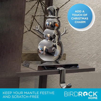 BIRDROCK HOME Christmas Stocking Holders for Mantle - Weighted Metal Hanger for Stockings & Holiday Decor - Sturdy Metal Hook for Fireplace, Staircase & Shelf - Non-Scratch Base - Snowman