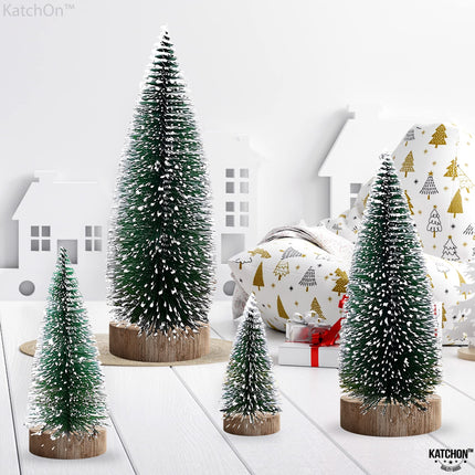 KatchOn, Flocked Mini Christmas Tree for Desk - 4 Pieces Bottle Brush Christmas Trees for Christmas Table Decorations Snow Frosted Miniature Christmas Tree for Merry Christmas Table Decorations