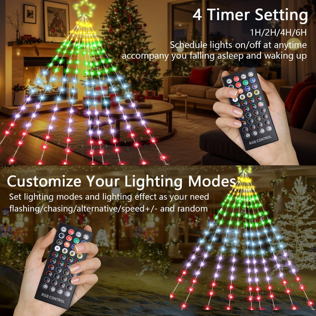 16.4FT Christmas Tree Decoration - 315 LEDs Customizable Star Waterfall Tree Lights with Remote, Timer, App Control Christmas Tree Lights with Music Sync for Xmas Yard Garden Party