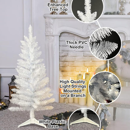 Kadunmina 3FT Pre-lit Artificial Christmas Tree, White Christmas Tree with Stand Small Christmas Tree with Lights Xmas Tree with 88 Branch Tips for Indoor and Outdoor