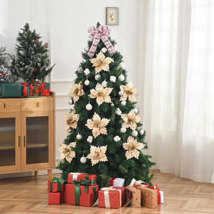 Christmas Poinsettia 10pcs 9.4-Inch Large Christmas Flowers Picks Spray Artificial Glitter Flower Ornaments for Christmas Tree Wreath Garland Decoration (Champagne)