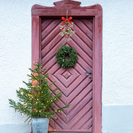 Giegxin 6 Pieces Christmas Mistletoe Decor Artificial Mistletoe Ornament with Red Bow Christmas Hanging Mistletoe Decoration Bouquet Natural Pine Cones Christmas Tree Accessories (Bright Style)