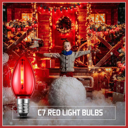 50 Pack Replacement Christmas Light Bulbs Shatterproof C7 LED Light Bulbs Mini Nightlight Bulbs for String Lights Candle Lamps E12 Candelabra Base Window Candle Indoor Outdoor (Red)