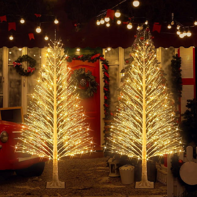2 Pack 4ft Lighted Birch Tree LED Warm White Lights Twig Tree with Twinkle Lights Artificial Tree Light for Christmas Outdoor Indoor Home Decorations, 8 Modes