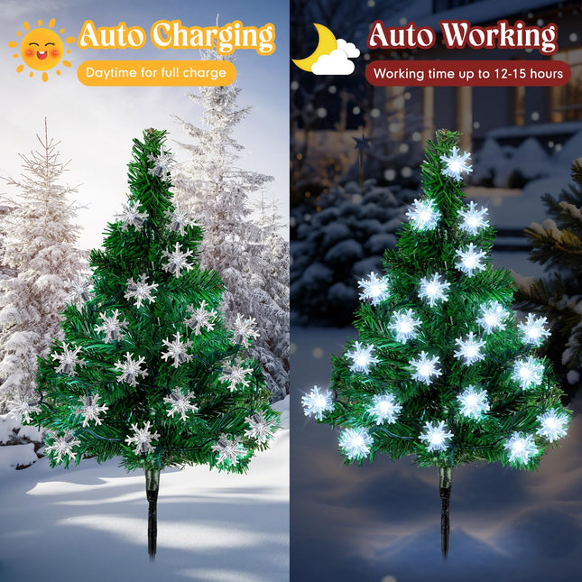 Retisee 6 Pack Solar Christmas Tree Garden Stake Lights Christmas Decorations Outdoor LED Snowflake Lights 8 Modes Prelit Xmas Tree Solar Landscape Lights for Garden, Yard, Lawn