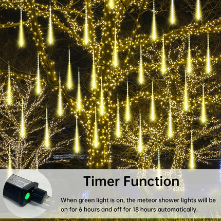 Aluan Christmas Lights Outdoor Meteor Shower Rain Lights, 20 Tubes 720 LEDs 16 Inch Waterproof Plug in Falling Rain String Lights for Halloween Xmas Holiday Party Home Patio Decoration, Warm White