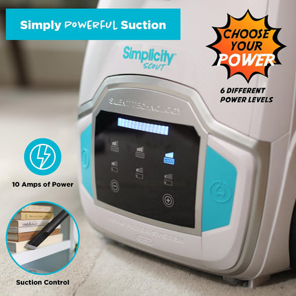 Simplicity Vacuums Scout Canister Vacuum Cleaner, Compact Rug And Wood Floor Vacuum, Household Vacuum Cleaners Feature Extendable Wand And Digital Suction Control