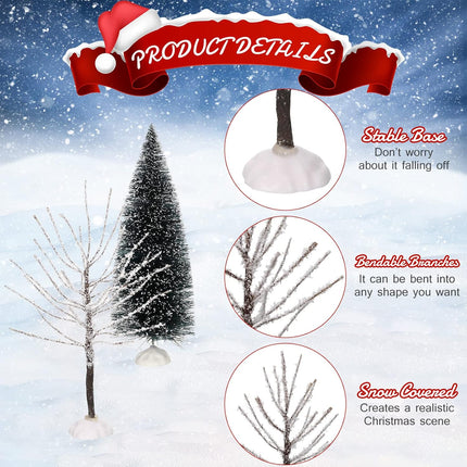 Ysleen 6 Pieces Mini Christmas Village Tree, Small Artificial Model Trees Mini Decor Trees Village Displays Tree for Miniature House Garden Festival Decorations, 3 Sizes(Snowy Sisal Tree, Frost Tree)