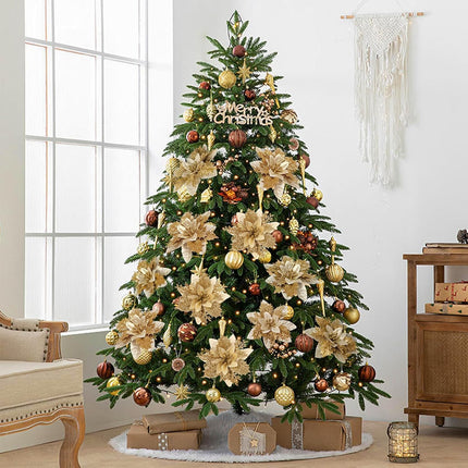 Christmas Tree Decor-18 Pcs 5.5" Poinsettias Artificial Christmas Flowers Picks with Clips Stems Xmas Ornaments for Christmas Wreaths Garland Home Party Decorations Gold