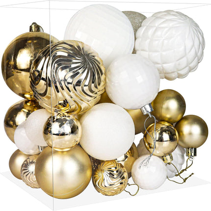 Annecy Christmas Tree Ornaments - 36 PCS Shatterproof Christmas Ball Ornaments Set for Christmas, Holiday, Wreath & Party Decorations (Multi-Size, Gold, White)