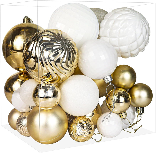 Annecy Christmas Tree Ornaments - 36 PCS Shatterproof Christmas Ball Ornaments Set for Christmas, Holiday, Wreath & Party Decorations (Multi-Size, Gold, White)