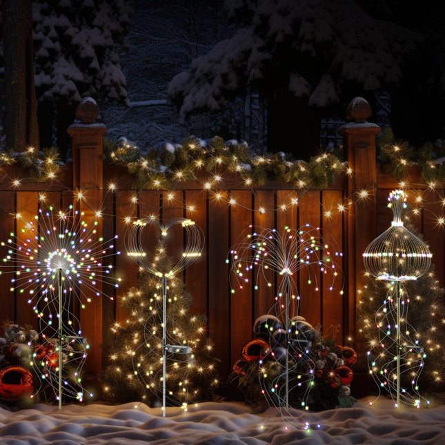 VIHOSE 4 Pack Solar Christmas Outdoor Sparkler Fireworks, 110 LEDs DIY Solar Outside Lights Waterproof Color Changing Jellyfish Fairy Lights for Outside Yard Pathway Garden Grave Cemetery Xmas Decor