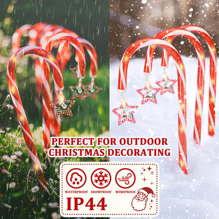 Candy Cane Lights with Red Star and Snowman, Outdoor Christmas Decoration Path Lights,8 Modes-Powered by USB Port (Non-Solar) for Holiday Party Garden Lawn Yard Decor, 12" Total Height, 12 Pack