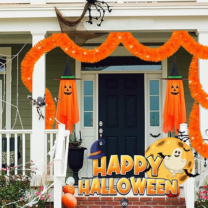 Halloween Decorations,33FT Halloween Tinsel Garland Orange Shiny Metallic Hanging Garland Halloween Garland for Home Tree Indoor Outdoor Party Halloween Decor