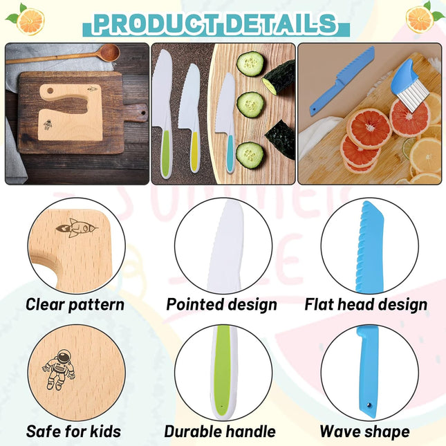 10 Pieces Wooden Kids Kitchen Knife Set, Include Wood Kids Knife Plastic Potato Slicers Cooking Knives Children'S Safe Knifes