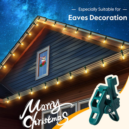 C9 LED Christmas Lights Outdoor with 50 Spring Clips, 50ft 50 LED Waterproof Strawberry String Lights, Commercial Grade Extendable Perfect for Roofline Patio House Xmas Decor, Warm White