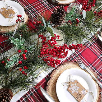 6' Long Christmas Artificial Pine Needle Garland Wired Rustic Twig Vine Birch Garland with Assorted Faux Red Berries Eucalyptus Leaves Natural Pine Cones Fir Sprigs Garland Holiday Season Winter Decor