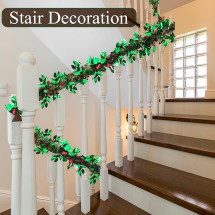 23 Ft Christmas Tinsel Garland Red and Green Hanging Garland Christmas Metallic Garland Christmas Party Decorations for Christmas Wedding Birthday Indoor Outdoor Party Decoration Supplies