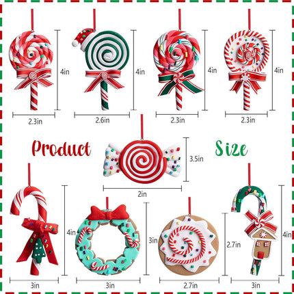 moonoom 9pcs Christmas Lollipop Ornament,Christmas Candies Polymer Clay Ornament,Xmas Decor Candy Cane Hanging Decorations,Sweets Candy Pendant Xmas Tree Party Supplies (Lollipop)